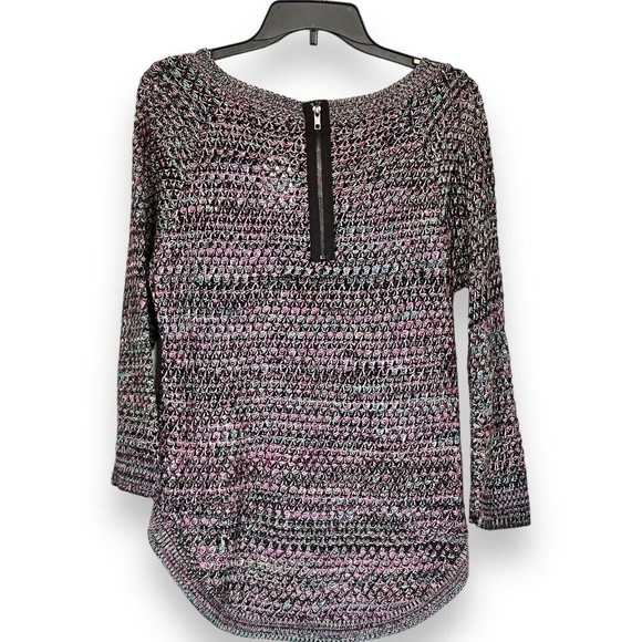 Allen B. By Allen Schwartz Black Rainbow Loose Knit High Low Sweater Sz Large - Picture 2 of 13